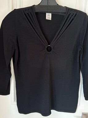 White House Black Market (Black) knit V neck top